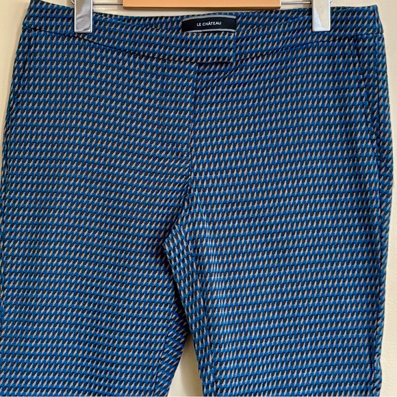 Le Château| Jacquard Blue and Tan Houndstooth Trouser Pants Sz 8 - Picture 2 of 6